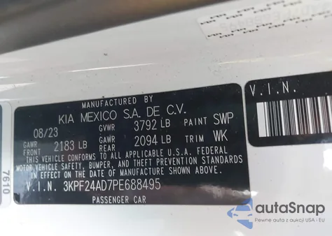 2023 Kia Forte Lxs from USA, damaged, VIN 3KPF24AD7PE688495
